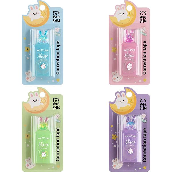 Корректирующая лента MESHU "Shiny Bunny", 5мм*6м, блистер, европодвес, ассорти