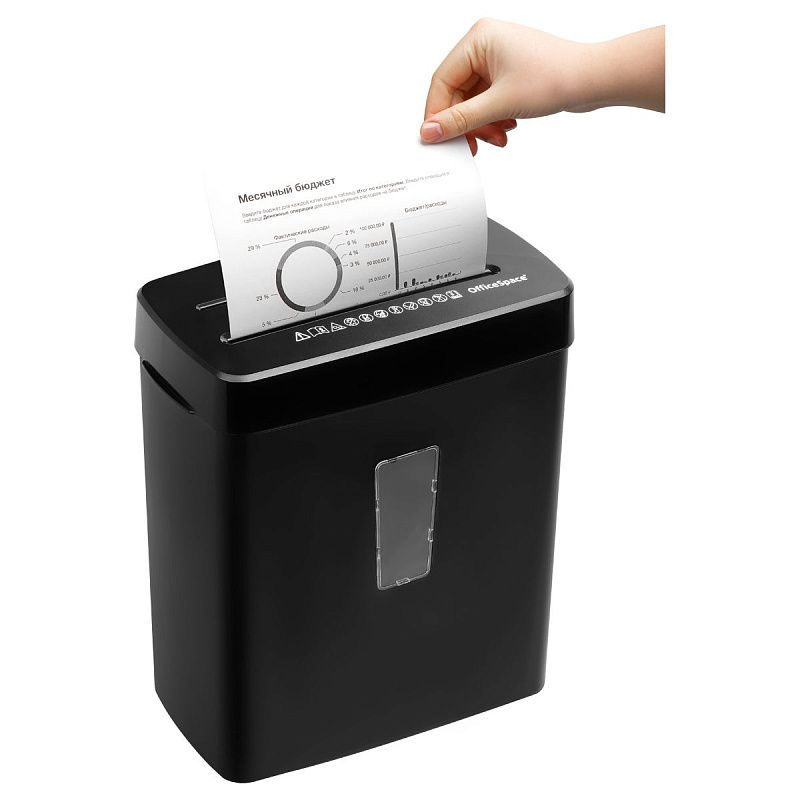 УЦЕНКА - Уничтожитель документов OfficeSpace DS813, 4 ур. секр., 4*39мм, 8 листов, 13л., CD, карты (осн 346323)