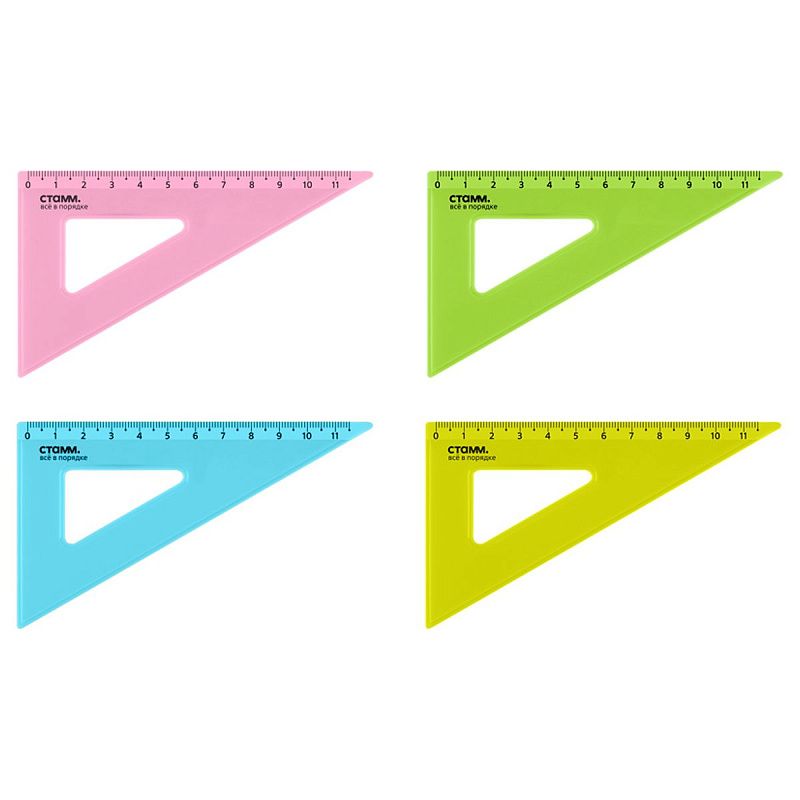 Треугольник 30°, 11см СТАММ, пластиковый, прозрачный, неоновые цвета, ассорти