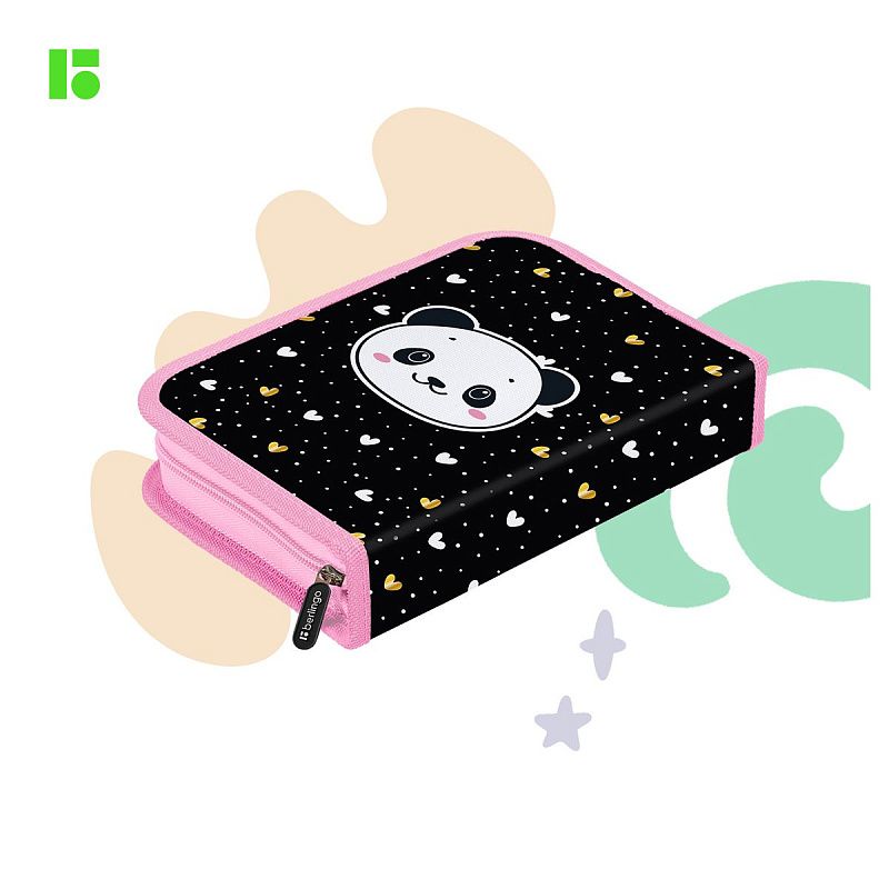 Пенал 1 отделение, 200*140*40 Berlingo "Cool panda", дополнительная откидная секция, полиэстер 