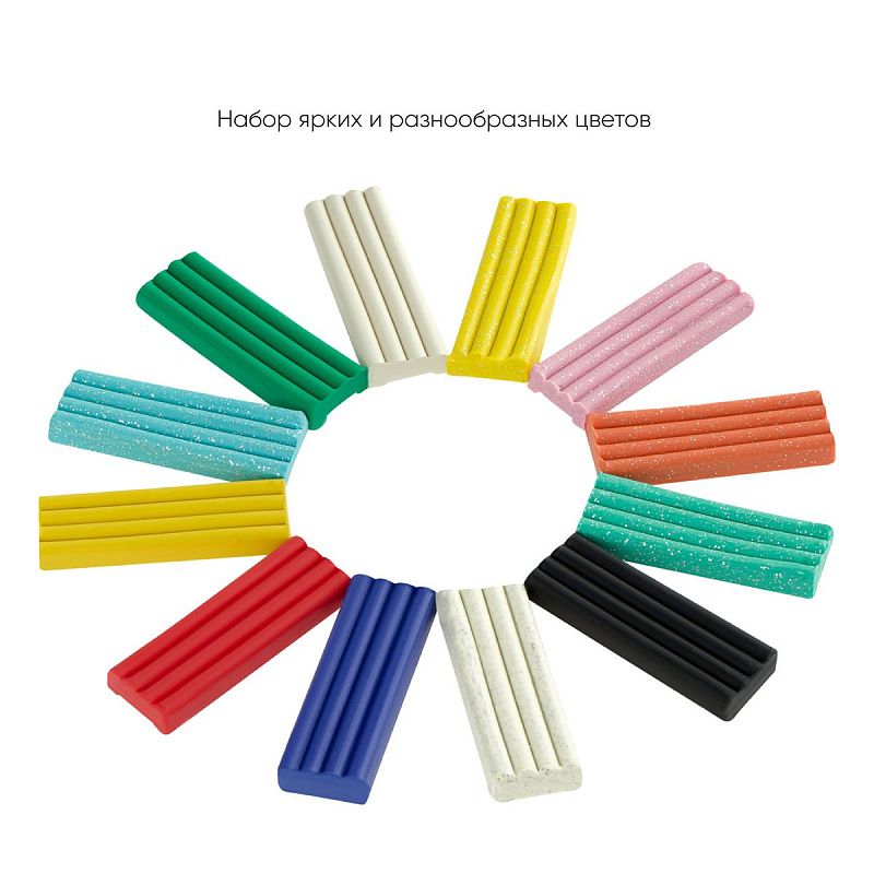 Пластилин Гамма "Оранжевое солнце", 12 цветов (6 классич., 6 с блестками), 168г, со стеком. картон. упаковка