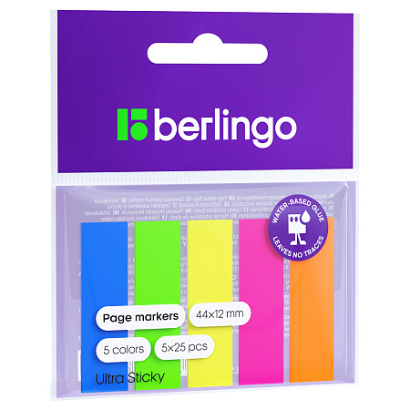 Флажки-закладки Berlingo "Ultra Sticky", 44*12мм, 25л*5 неоновых цветов, европодвес