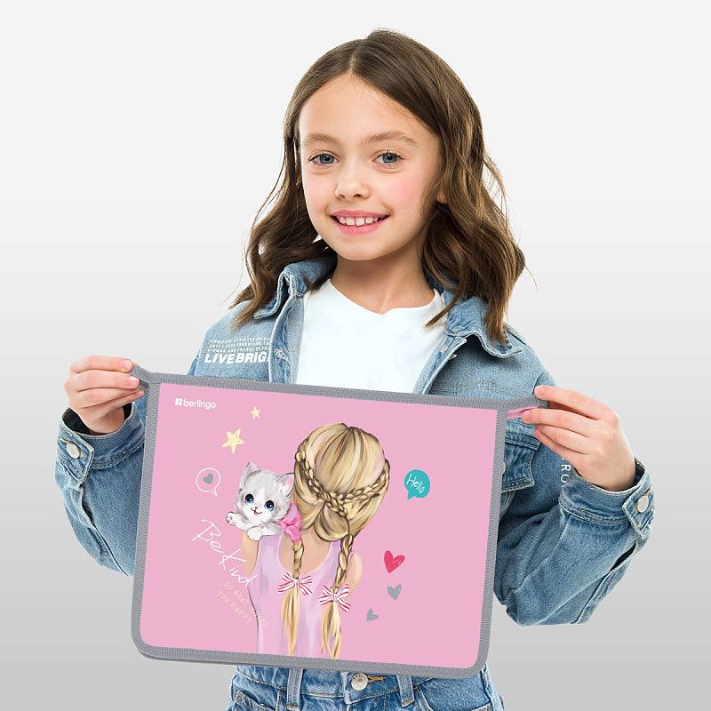 Папка для тетрадей 1 отделение, А4 Berlingo "Be Kind!", 340*245*40 мм, пластик, на молнии 