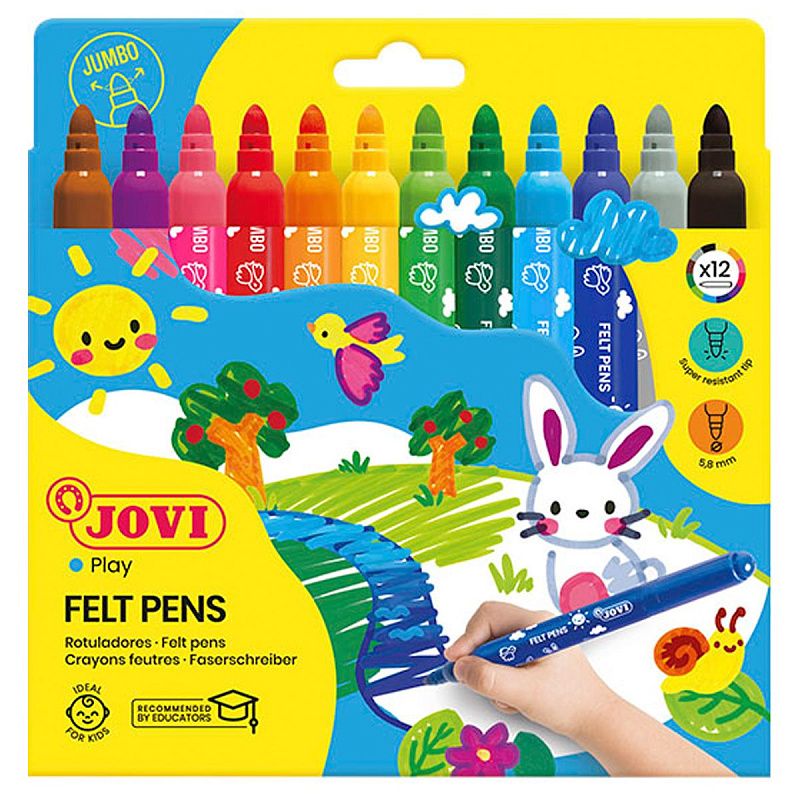 Фломастеры JOVI, 12цв., утолщенные, смываемые, картон, европодвес