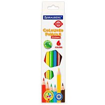 Карандаши цветные BRAUBERG PREMIUM, 6 цветов, пластиковые, шестигранные, грифель мягкий 3 мм, 181665