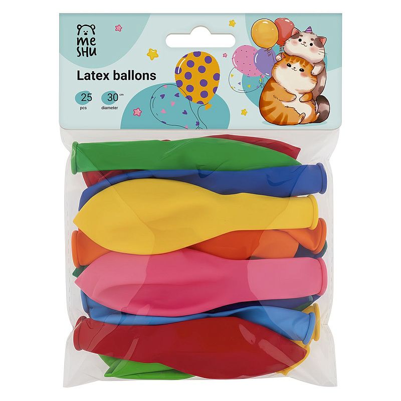 Воздушные шары, 25шт., М12/30см, MESHU, пастель, 10 цветов ассорти