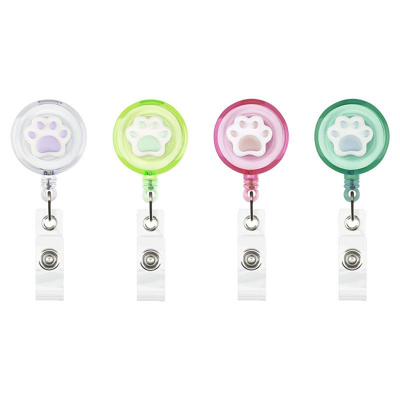Держатель-рулетка для бейджей MESHU с топпером "Paw", 75см, петелька, клип, ассорти, блистер