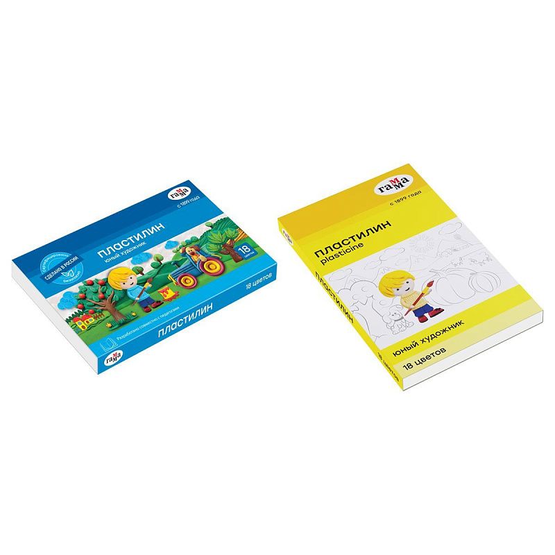 Пластилин Гамма "Юный художник" NEW, 18 цветов, 252г, со стеком, картон. упаковка