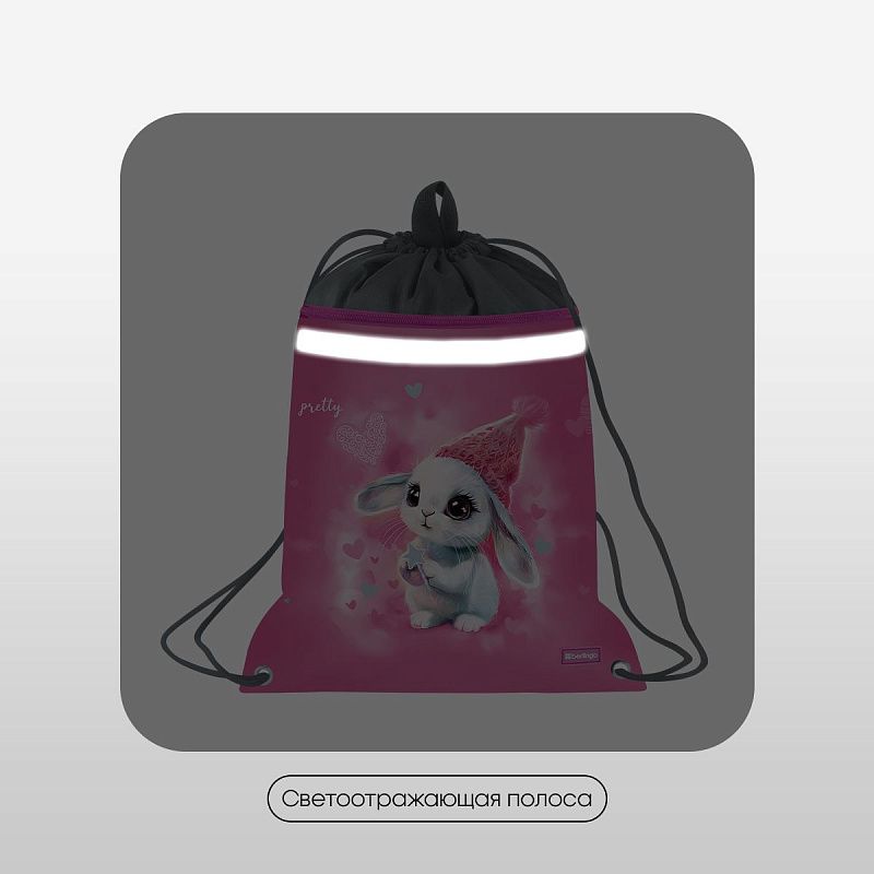 Мешок для обуви 1 отделение Berlingo "Dreamy Bunny", 360*460мм, вентиляционная сеточка , светоотражающая лента, карман на молнии 