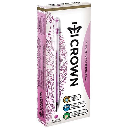 Ручка гелевая Crown "Hi-Jell Metallic" розовая металлик, 0,7мм 
