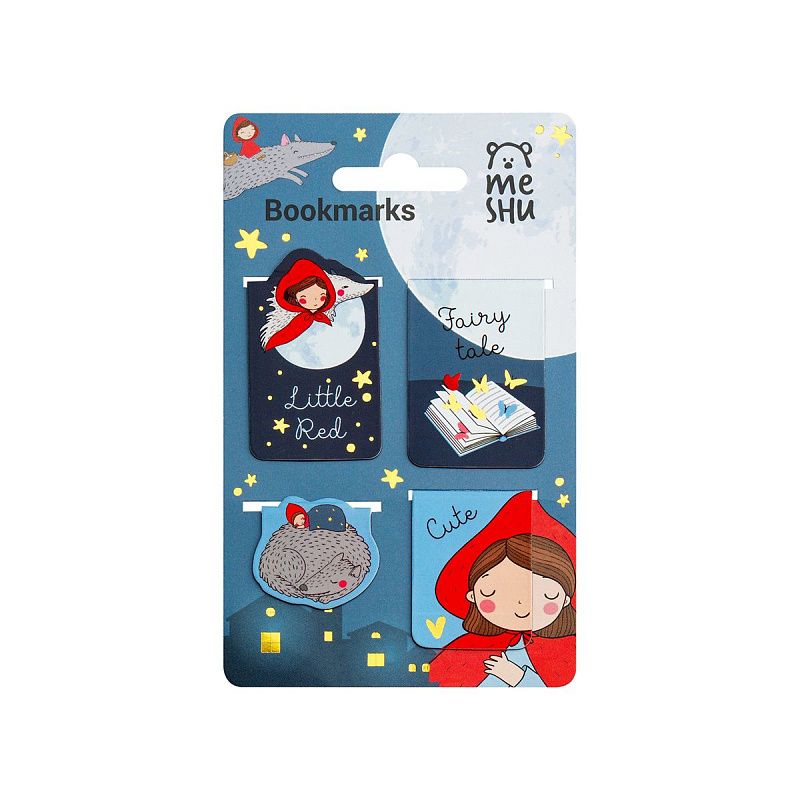 Закладки магнитные для книг, 4шт., MESHU "Little red", матовая ламинация, фольга 