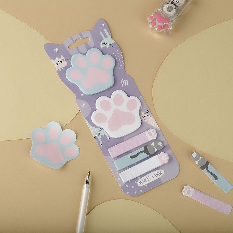 Флажки-закладкии самоклеящиеся блоки в наборе MESHU "Paws", 20л*5 цветов, европодвес