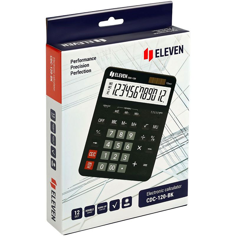 Калькулятор настольный Eleven CDC-120-BK, 12 разрядов, двойное питание, 155*206*38мм, черный