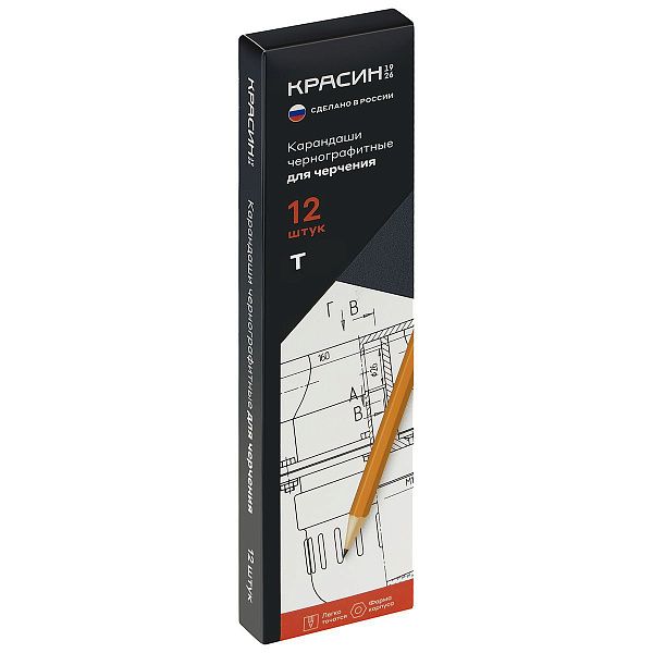 Карандаш ч/г Красин для черчения Т (Н), шестигр., заточен.