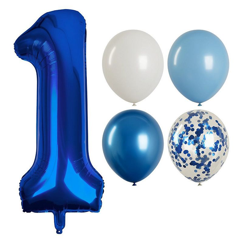 Воздушные шары, 41шт., М12/30см, MESHU, "Number 1 Blue", пастель