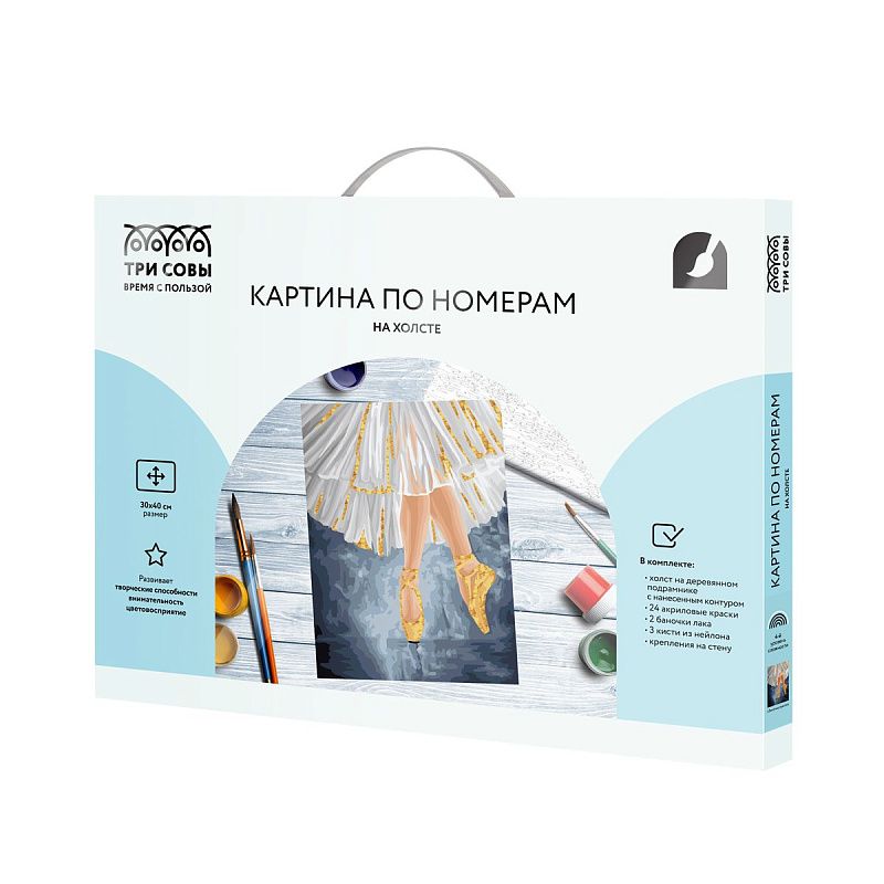 Картина по номерам на холсте ТРИ СОВЫ "Золотые пуанты", 30*40, с акриловыми красками и кистями