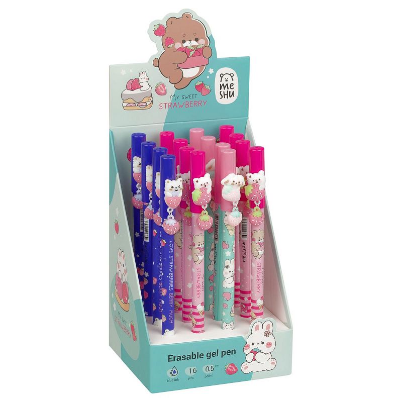 Ручка гелевая стираемая MESHU "Friendsberry" синяя, 0,5мм, корпус ассорти, с топпером 