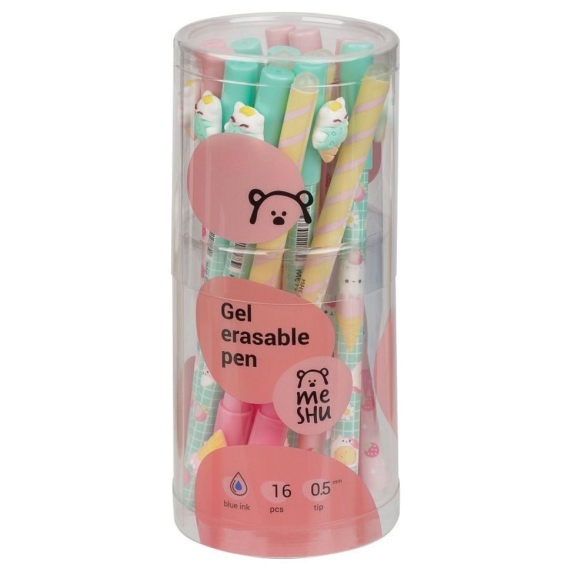 Ручка гелевая стираемая MESHU "Ice cream" синяя, 0,5мм, корпус ассорти, с топпером 
