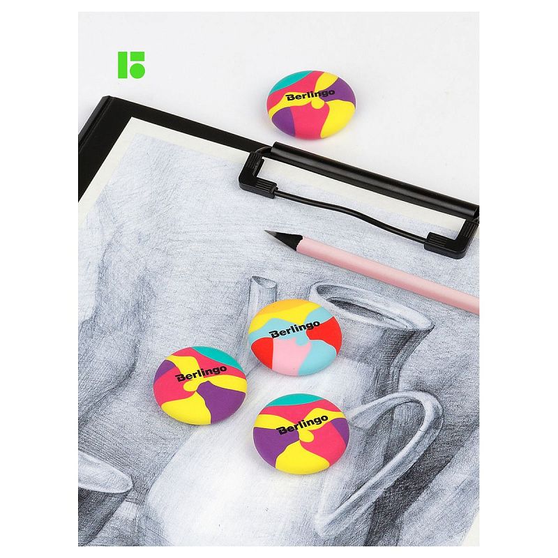 Ластик Berlingo "Color Block", 6шт., круглый, 36*36*11мм, PVC бокс 