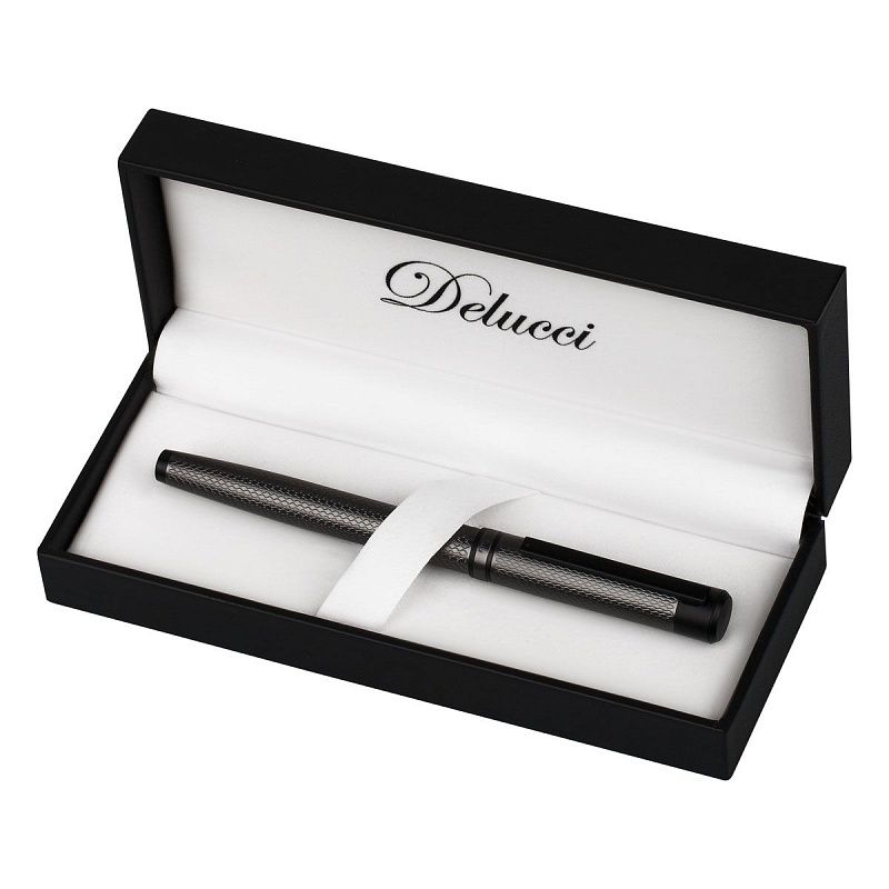 Ручка-роллер Delucci "Antica" синяя, 0,6мм, корпус графит/черный, подарочная упаковка 