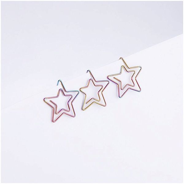 Скрепки фигурные 25мм, Meshu "Stars", 6шт., пакет с европодвесом
