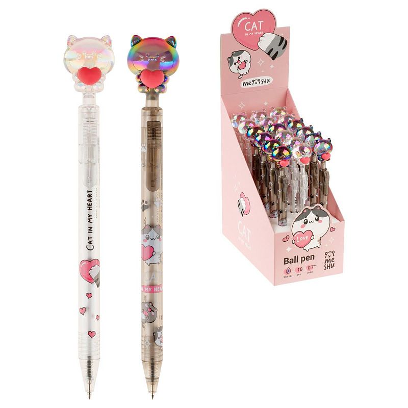 Ручка шариковая автоматическая MESHU "Cats Lovers" синяя, 0,7мм, корпус ассорти