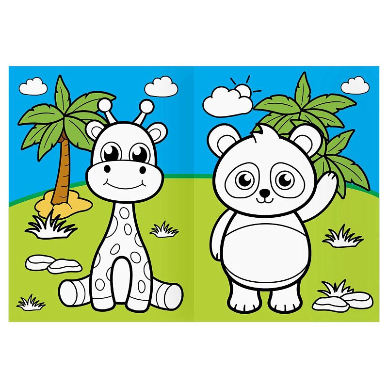 Раскраска с цв. фоном А4, 16 стр., ТРИ СОВЫ "Дикие животные"