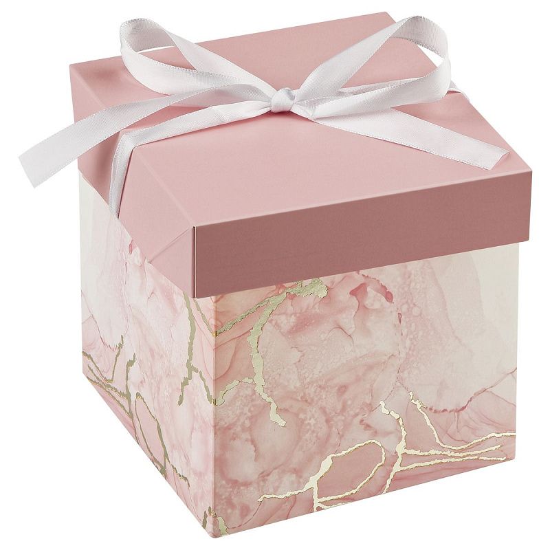 Коробка складная подарочная MESHU "Pink marble", (15*15*15см), с лентой, отд фольгой