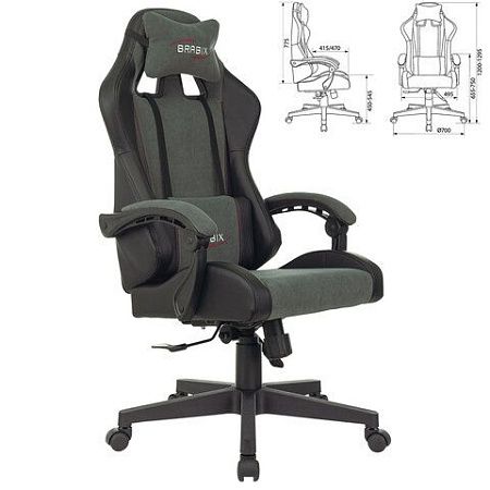 Кресло компьютерное BRABIX "Striker GM-121", синхромеханизм, 2 подушки, экокожа/велюр, черное/серое, 532961