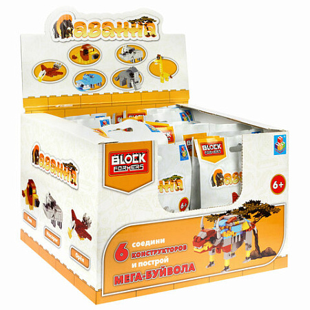 Конструктор пластиковый Blockformers "Динопарк", 6 видов, шоубокс 24 шт., 1TOY, Т23208