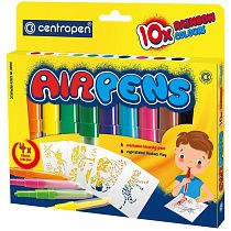 Фломастеры воздушные Centropen "AirPens Rainbow", 10цв.+4 трафарета, картон. упаковка