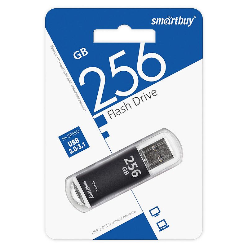 Память Smart Buy "V-Cut"  256GB, USB 3.0 Flash Drive, черный (металл. корпус )