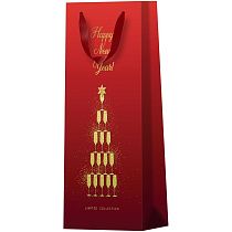 Пакет подарочный 12*36*8,5см MESHU "New Year", матовое ламинирование, отд.фольгой, под бутылку