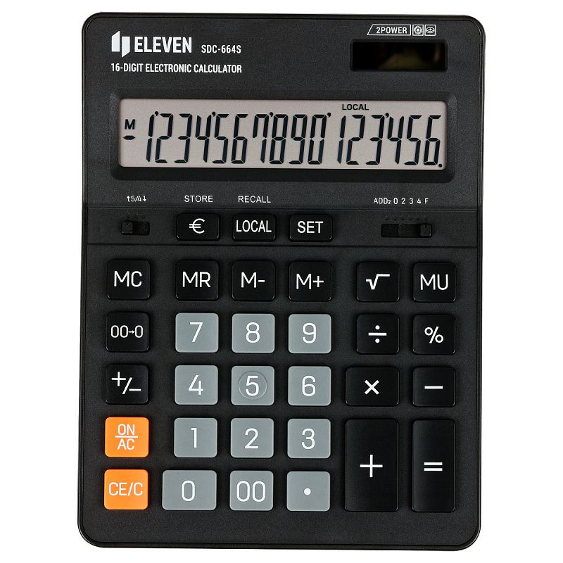 Калькулятор настольный Eleven SDC-664S, 16 разрядов, двойное питание, 155*205*36мм, черный