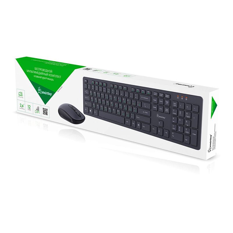 Комплект беспроводной клавиатура + мышь Smartbuy ONE 240262AG, низкопрофильная, бесшумная работа кнопок, USB, черный