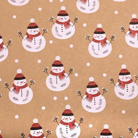 Бумага упаковочная крафт BIG SIZE новогодняя "Snowman", 0,7х10 м, ЗОЛОТАЯ СКАЗКА, 591948