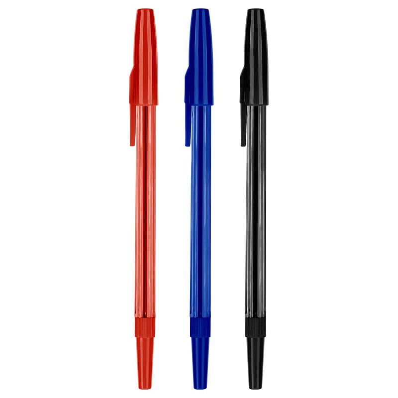 Набор шариковых ручек СТАММ "049" 3шт., 03цв., 0,7мм, тонированный корпус, пакет с европодвесом 