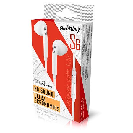 Наушники-вкладыши с микрофоном SmartBuy S6, 1,1м, белый