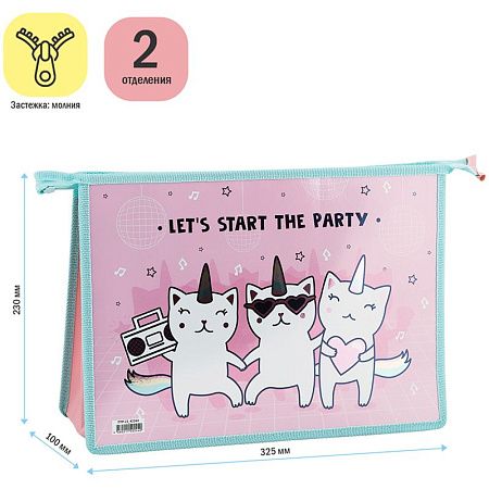 Папка для тетрадей 2 отделения А4 ArtSpace "Party", пластик, фольга, на молнии 