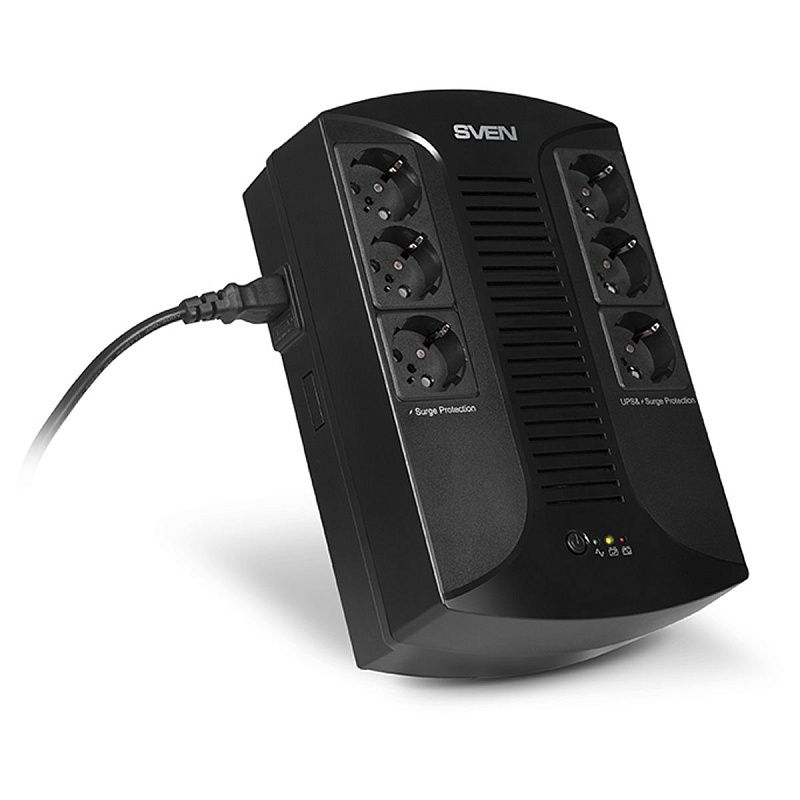 Источник бесперебойного питания Sven UP-L1000E, 6 розеток (3х UPS/сетевой фильтр + 3x сетевой фильтр), 1000ВA, 510Вт