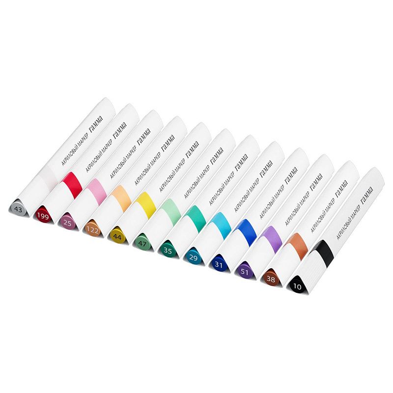 Маркеры акриловые Гамма "Классические", 12 цв., трехгран., пластик.бокс