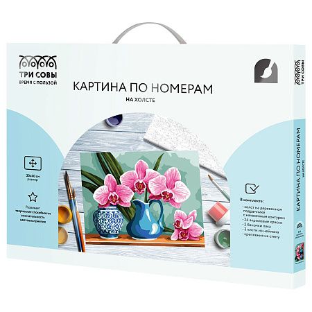 Картина по номерам на холсте ТРИ СОВЫ "Ветка орхидеи", 30*40, с акриловыми красками и кистями