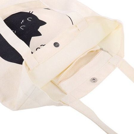 Сумка-шоппер BRAUBERG PREMIUM, канвас, 40х35 см, на кнопке, карман, бежевый, "Yin-yang", 271901 