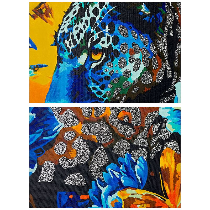 Картина по номерам на холсте с глиттером ТРИ СОВЫ "Пантера", 40*50, с акриловыми красками и кистями