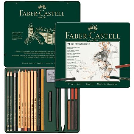 Набор художественных изделий Faber-Castell "Pitt Monochrome", 21 предмет, метал. коробка