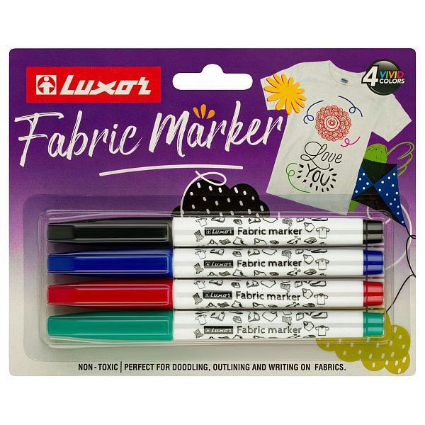 УЦЕНКА - Набор маркеров для ткани Luxor "Fabric", пулевидный, 1-2мм, 4цв., блистер (осн 361650)