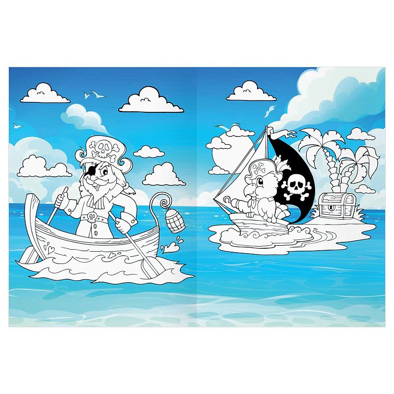 Раскраска с цв. фоном А4, 16 стр., ТРИ СОВЫ "Остров сокровищ"