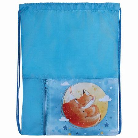Мешок для обуви ЮНЛАНДИЯ, карман на молнии, 33х42 см, "Moon fox", 271054 