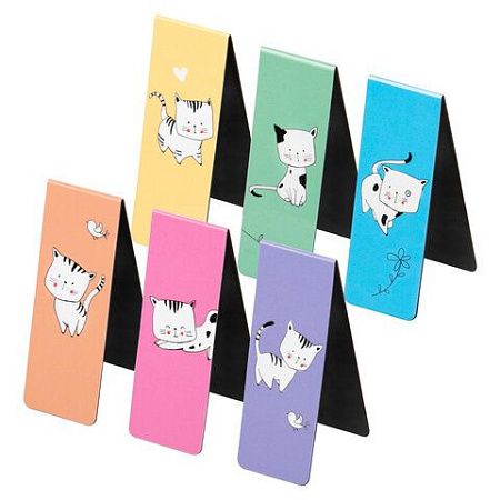 Закладки для книг МАГНИТНЫЕ, "CATS", набор 6 шт., 60x20 мм, BRAUBERG, 113159 