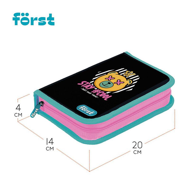 УЦЕНКА - Пенал 1 отделение, 200*140*40 Först "Cool bear", дополнительная откидная секция, полиэстер (осн 366189) 